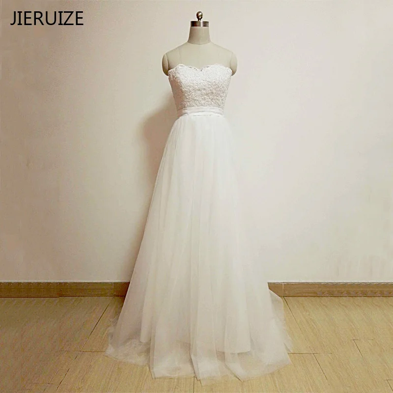 Jieruize branco vintage rendas apliques baratos vestidos de casamento a linha rendas acima de volta querida vestidos de noiva