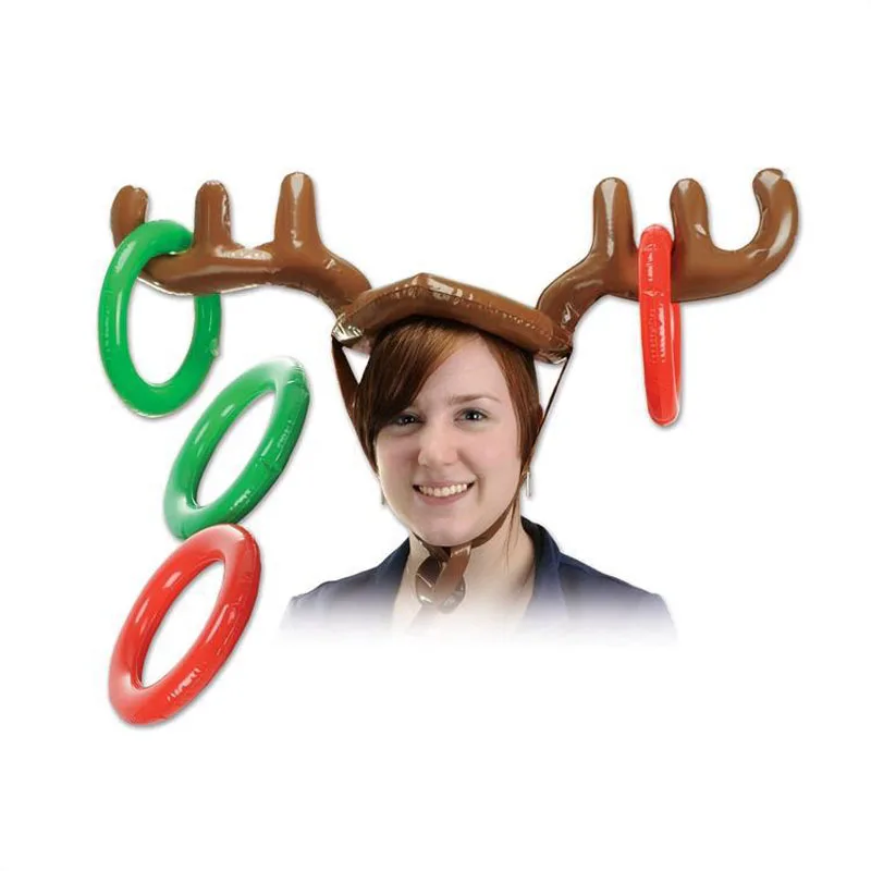 100pcs 2017 Inflatable Kid Children Toys Fun Christmas Toy Toss Game Reindeer Antler Hat With Rings Hats Party Supplies  ZA1158