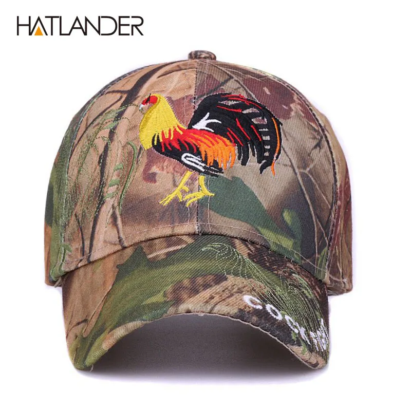 [HATLANDER]Outdoor camo embroidery COCK baseball caps for women mens fitted fishing sun hats gorras 6panel camouflage sports cap