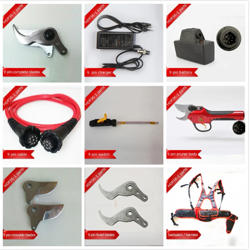 HDP36-1 spare parts 9 pin spare cable, 9 pin battery, blades, limit switch, charger, pruner body