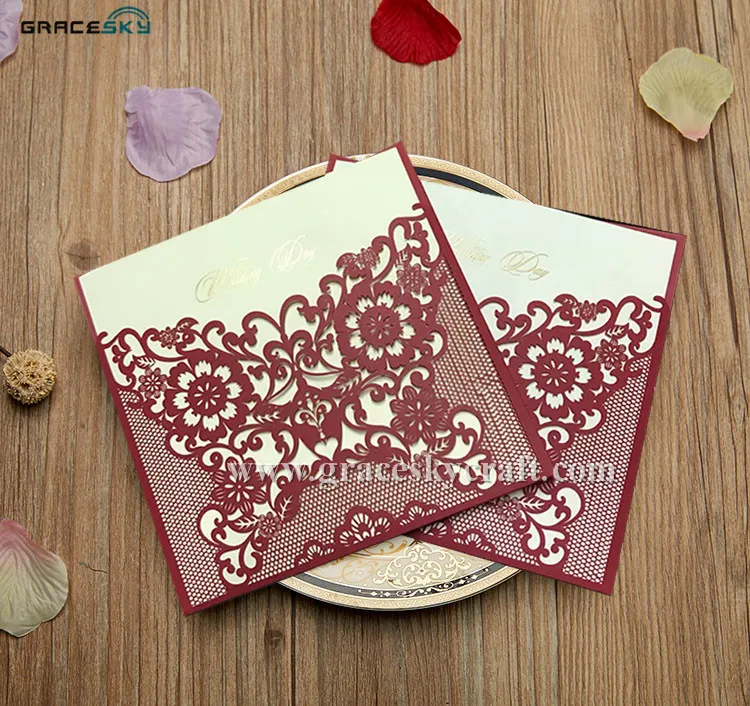 50pcs freeshipping laser cut hot sale European flowers pocket extract style paper wedding invitation cards for party invitation