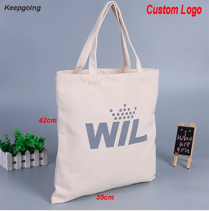 Beige 35cm*42cm 100 pcs/lot Customized Logo Canvas Bag  Environmental Protection Tote Bag Washable Natural Canvas Shopping Bag