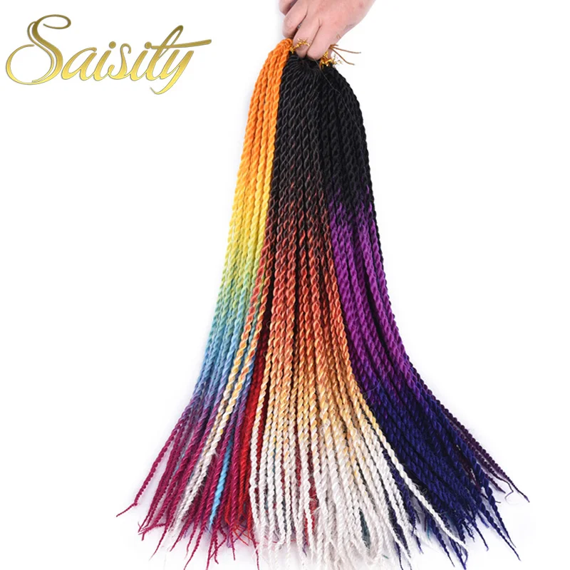 Saisity 24 inch Synthetic Ombre Senegalese Twist Hair Crochet braids 20 Roots/pack Braiding Hair for Women grey,pink,brown