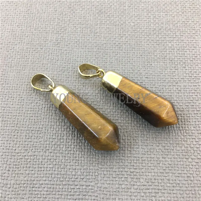 

MY0254 Tiger's-eye Petite Spike Pendant Charm With Pure Gold Color Layered Cap For Jewelry Making