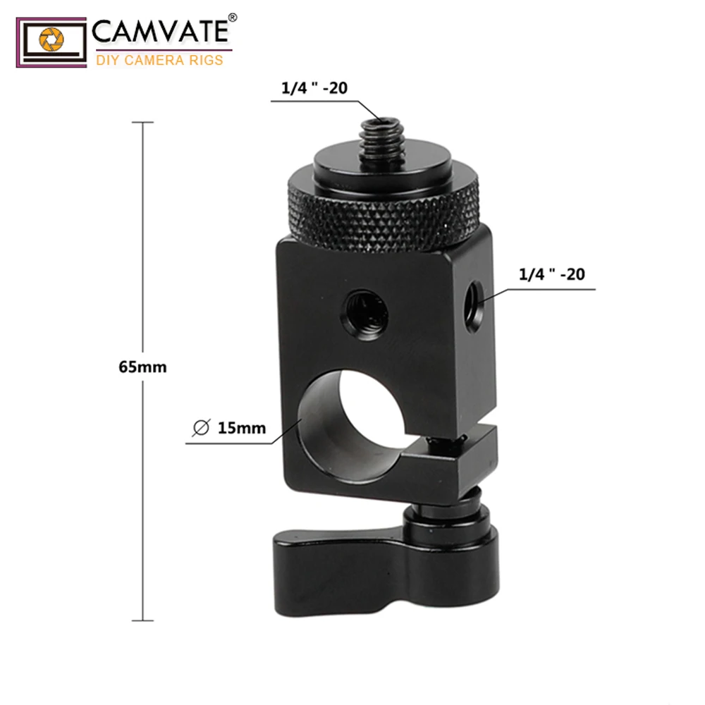CAMVATE 15 مللي متر واحد قضيب المشبك محول مع 1/4 "برغي موصل جبل للكاميرا تلاعب رصد مضيا الفيديو الضوئي ميكروفون