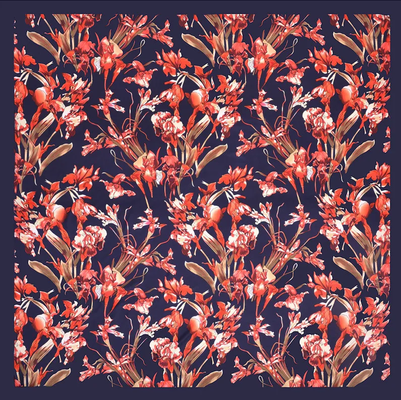 Rosso di Seta Sciarpa Quadrata Twill di Marca Floral Designer di Lusso Hijab delle Donne Sciarpe Moda Avvolgere Grandi Scialli e Stole 130*130 cm Nuovo