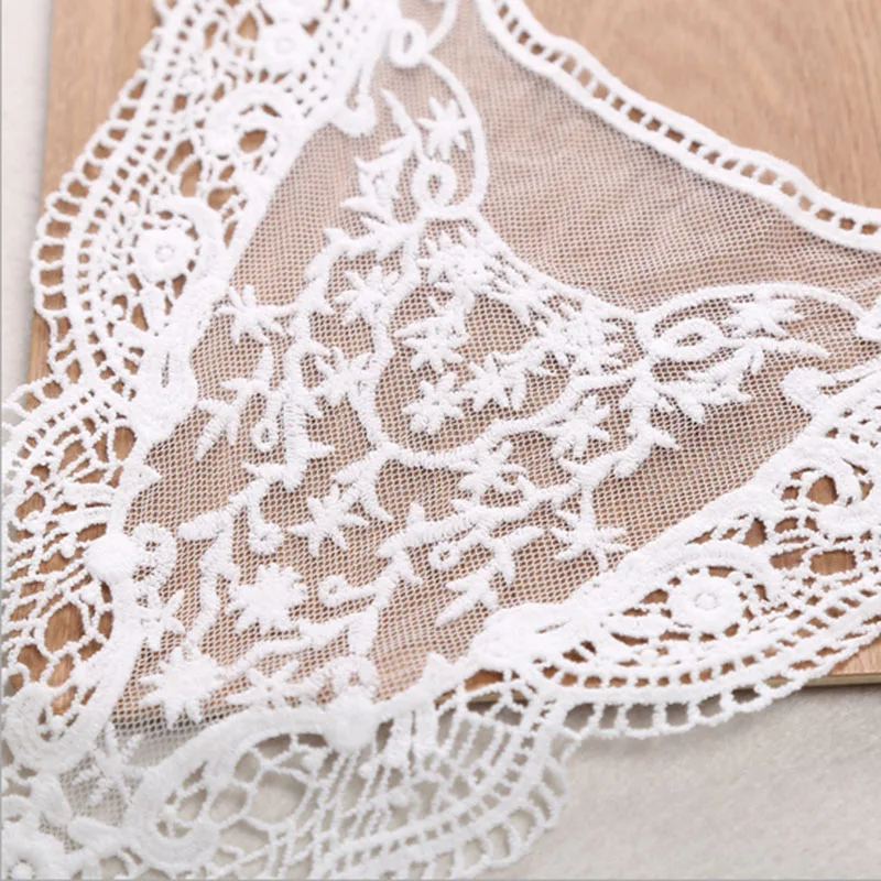 2Pcs White Lace Fabric for Girl\'s Dress DIY Material Sew-on Collar Applique Patches Neckline Mesh Cloth