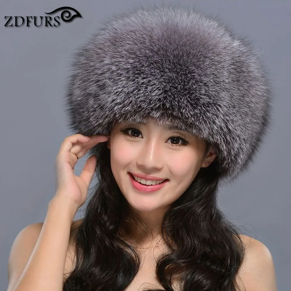 

ZDFURS * Hot Sale Russian Fox Fur princess hat Real Fox Fur Hat Women Winter Warm Cap Leather Headdress Mongolia cap ZDH-161010