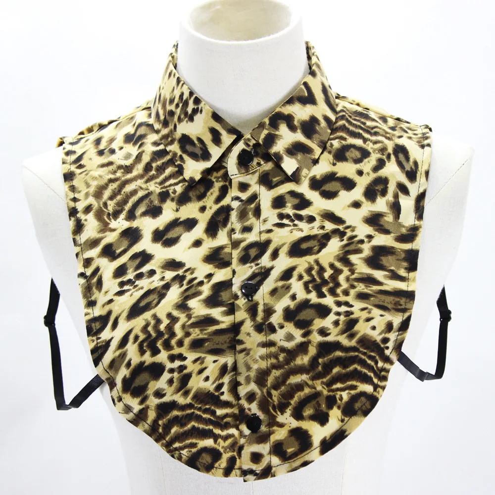 

European chiffon square collar leopard shirt decorative collar retro fake sweater lace Vintage White Black Shirts Top False