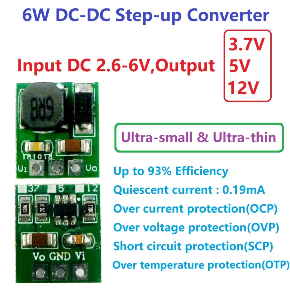 10pcs Ultra-small & Ultra-thin 6W 3V 3.3V 4.2V 4.5V to 3.7V 5V 12V DC DC Step-up Boost Converter for 18650 403040 Li-Po li ion