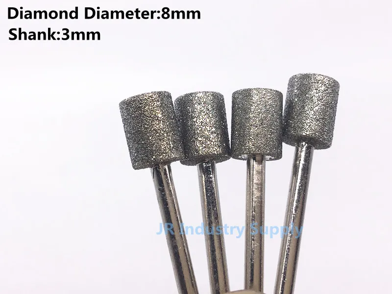 

Jrealmer 5pcs/bag 3*8mm Cylinder Diamond Burrs bits Dremel Burr Rotary Tool Grinding Head Engraving Etching Abrasive tool