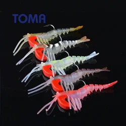 TOMA 5PCS/Lot JIG Head Soft Bait Shrimp Fishing Lures 5cm 7cm 10cm TPE Simulation Artificial Bait Boat Fishing Bass Lure