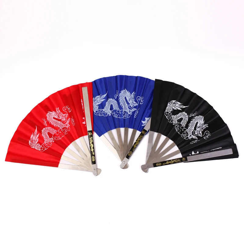 New Chinese Kung Fu Fan Wushu Dragon Stainless Steel Frame Tai Chi Martial Arts 3 Color Available