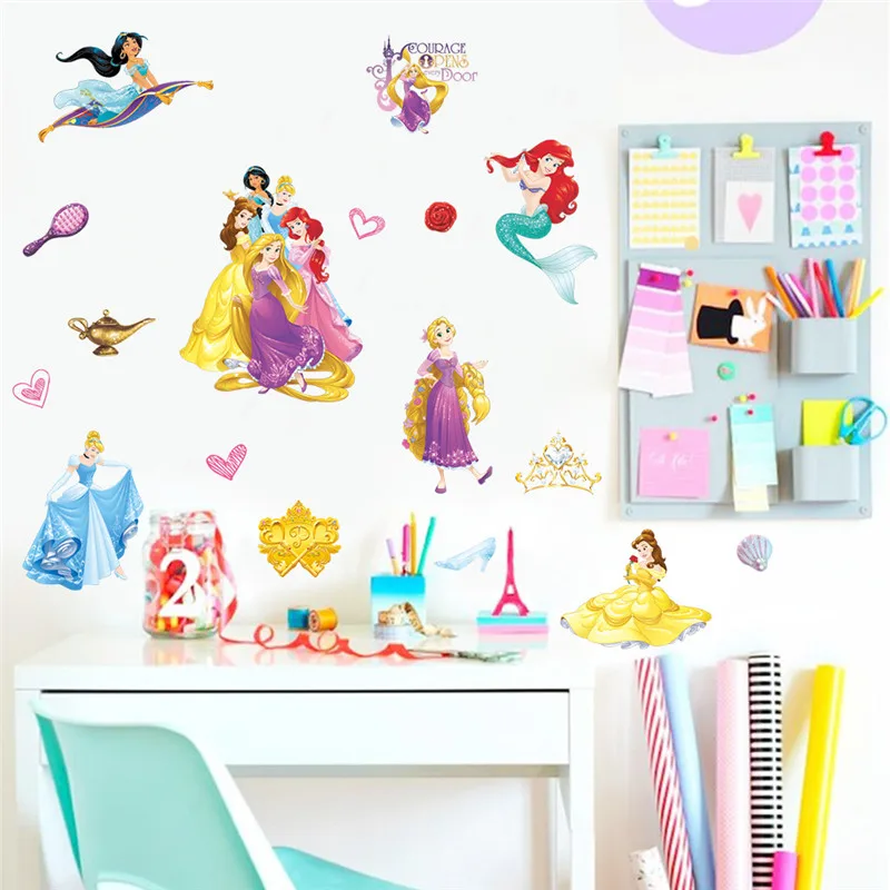 Cartoon Princess Wall Stickers For Kids Room Home Decoration Mural Art Kids Decals Birthday Gift