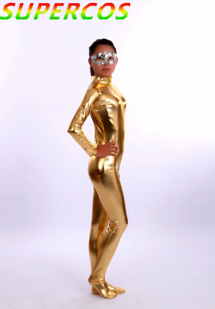 Traje de alta calidad para fiesta de carnaval, medias de Zentai gelatinizadas doradas para escenario de DJ, traje de Cosplay de Halloween