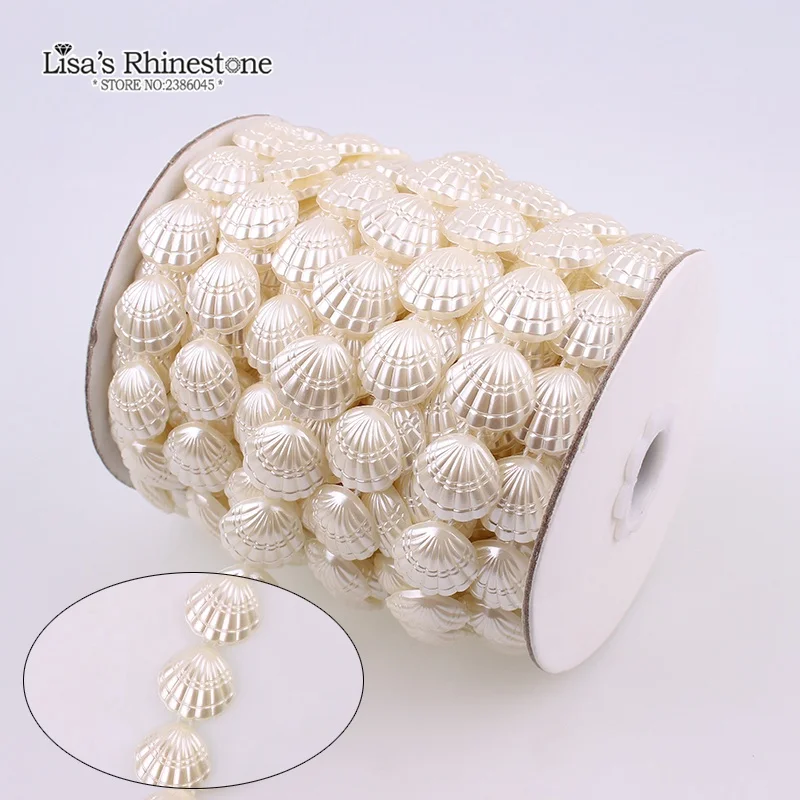 17mm 0.6 yard Shell Ivory Craft Imitation Pearl Beads Cotton Line Chain DIY Garland Wedding Party Decoration Accessory