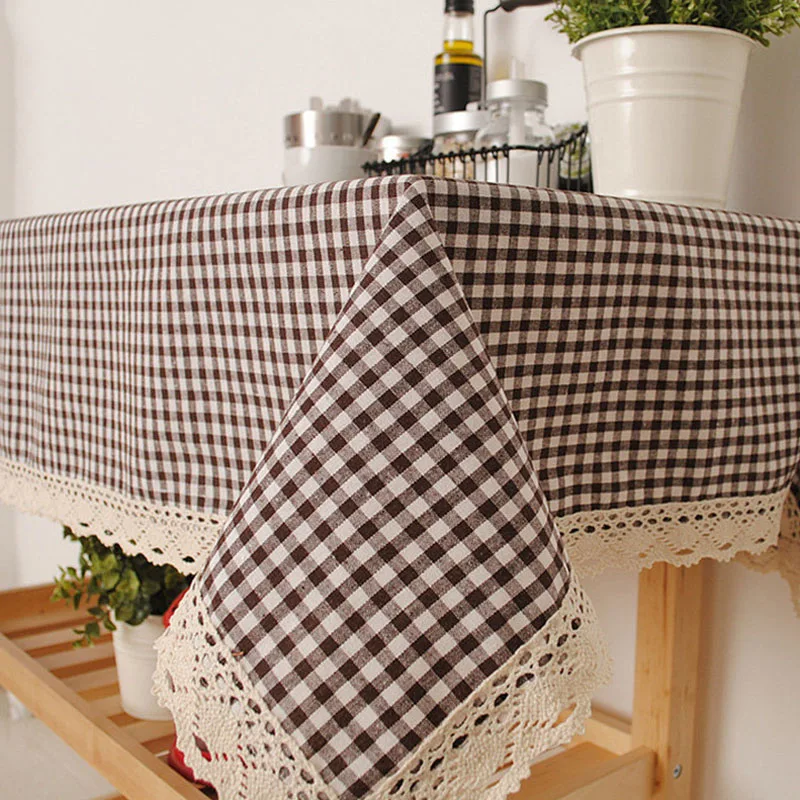 Pastoral Pink Plaid Tablecloth Home Daily Living Room Dining Room Table Cover Coffee Table Desk Cotton linan Table Cloth Mantele