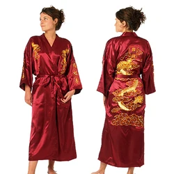 Women Fashion Robe Chinese Kimono Embroider Dragon Kimono Robe Gown With Belt Robe Bath