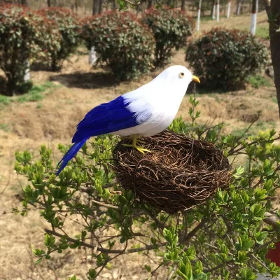 

about 15cm blue&white feathers bird simulation bird model,polyethylene & furs handicraft, garden decoration gift h1022