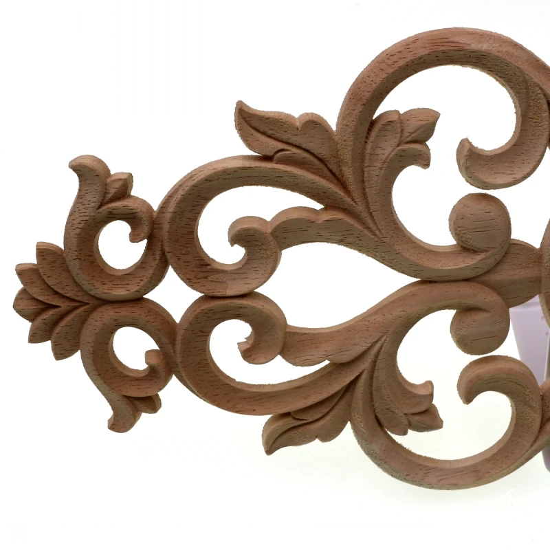 RUNBAZEF Exquisite Classic Rubber Wood Carved Applique Retro Door Heart Shaped Long Flower Figurine Miniature Ornaments