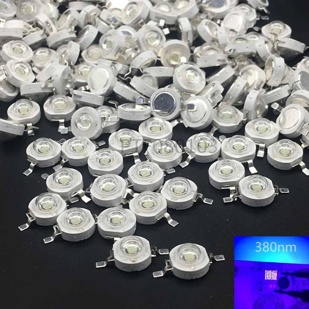 10 Stück 3 W UV-lila LED-UV-Lampen, Lampenchips, 365 nm, 375 nm, 380 nm, 385 nm, 395 nm, 400 nm, 405 nm, 410 nm, 420 nm, 3 W Hochleistungslicht