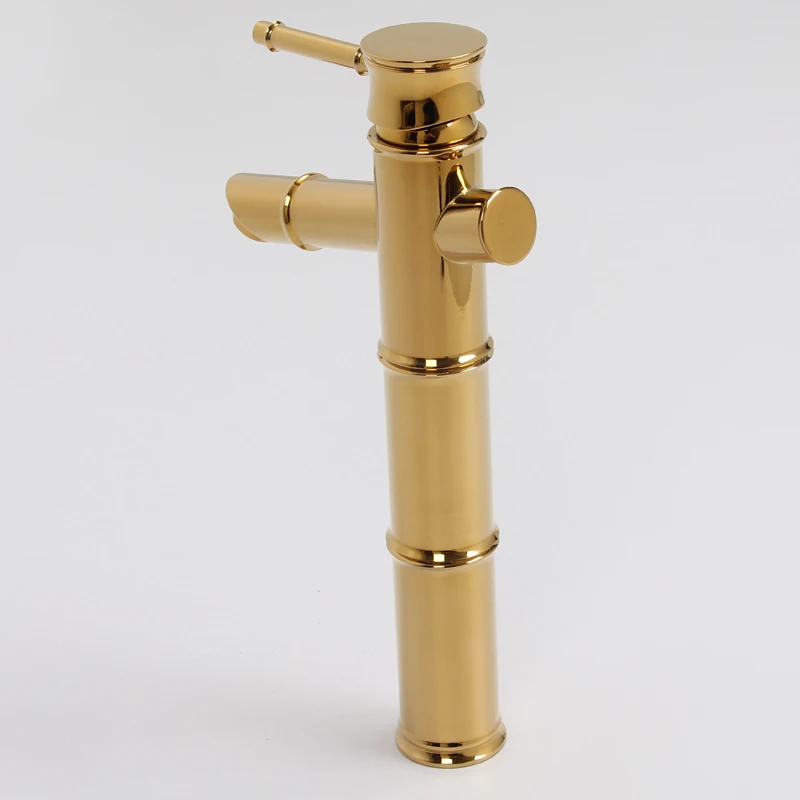 Free shipping Gold colour solid brass Bamboo Bathroom vessel Sink tall Faucet mixer tap deck mounted single hole