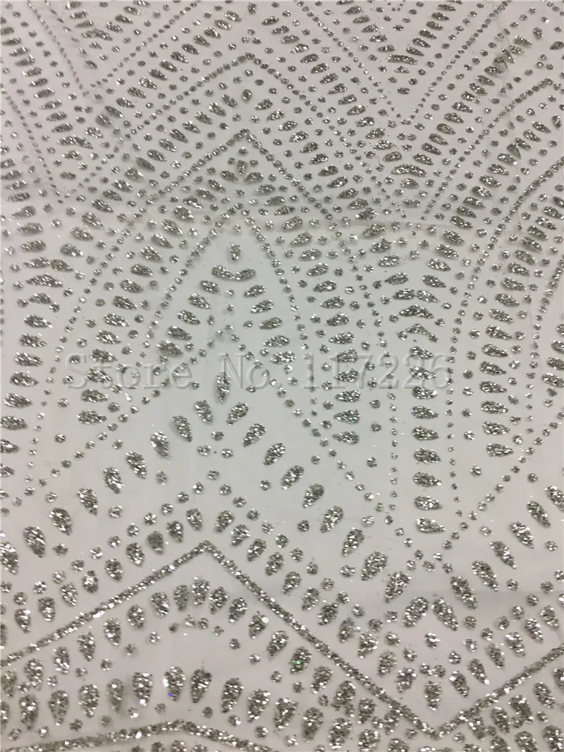 

New design JRB-81108 glued glitter african lace fabric glued glitter sequins French tulle lace fabric in silver color