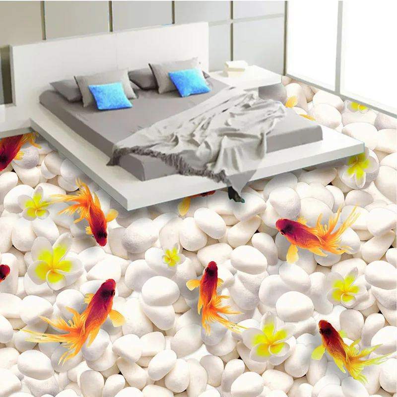 Custom 3D Floor Mural Wallpaper Swimming Goldfish PVC Self-adhesive Waterproof Living Room Bathroom 3D Flooring Papel De Parede