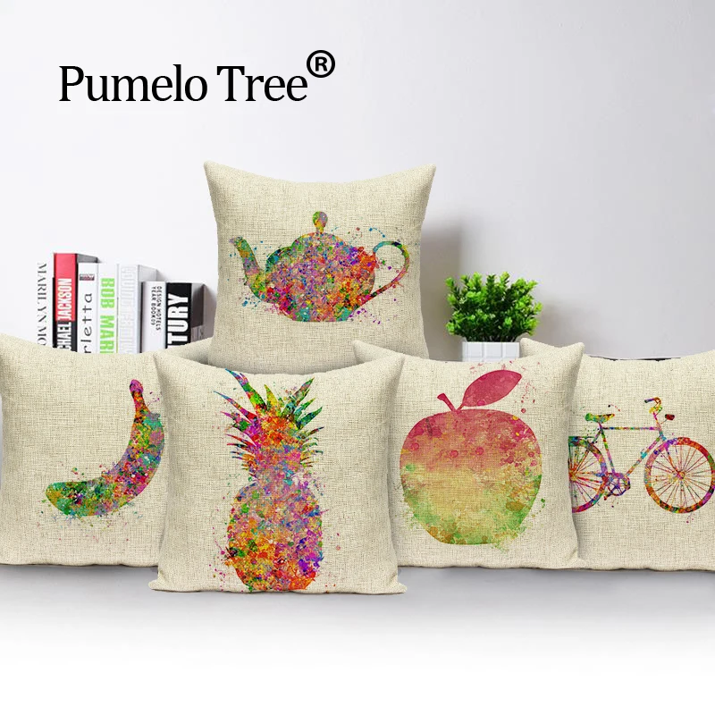 Colorful Pineapple Cushion Cover 45 * 45 Bicycle Linen Decorative Cushion For Sofa Custom Fruit Cheap Pillowcases On Pillows