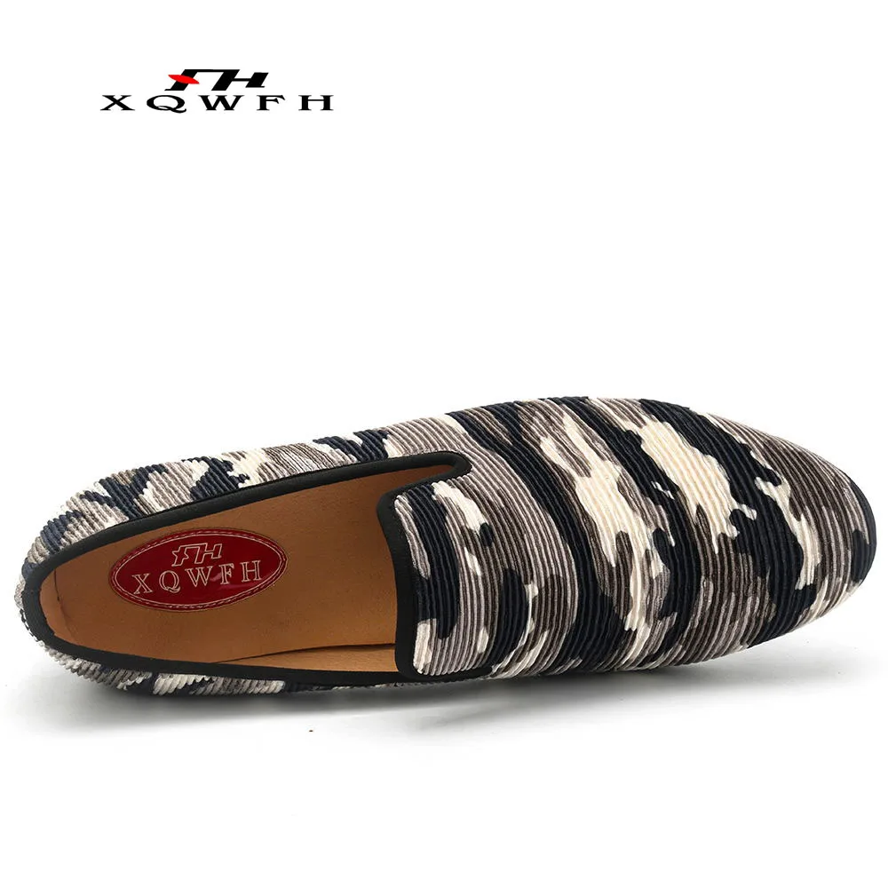 Leather Men Casual Shoes Hand-printed Camo Velvet Men Loafers Comfortable Breathable Mens Shoes