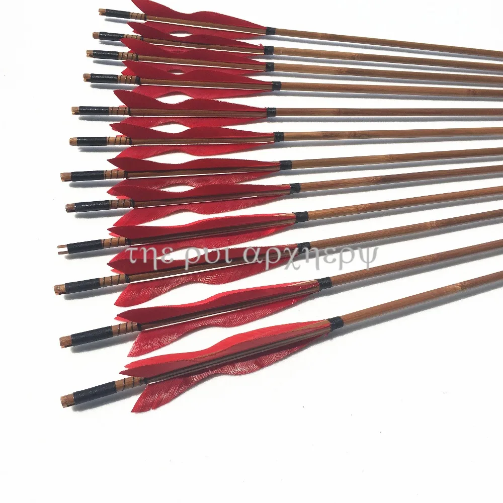 6/12/24pcs bamboo Arrows Natural Feather Fletched Wood Shaft For Archery Hunting