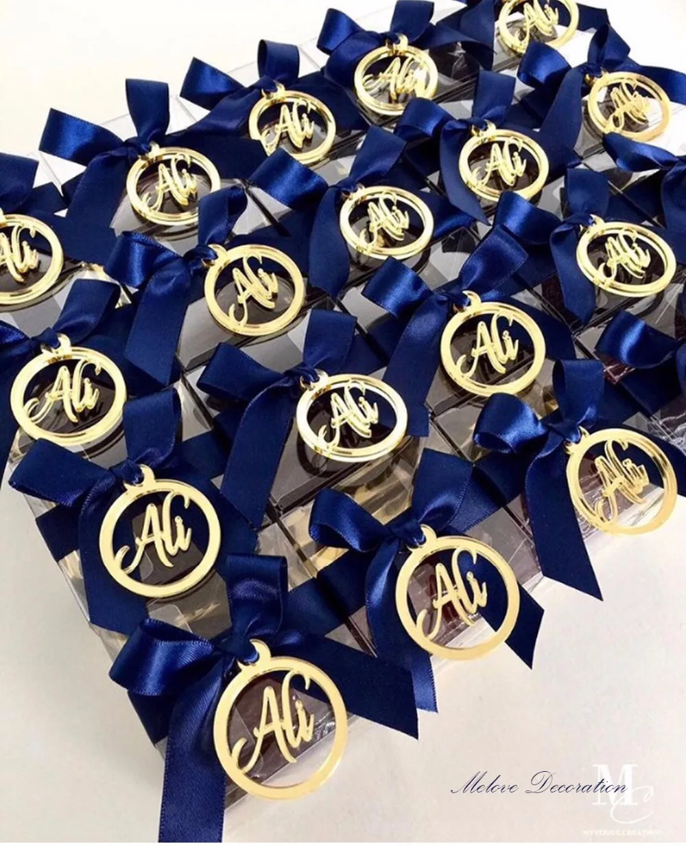 Custom Made Gold Acrylic Mirror Name Tags for Baby Ali, Personalized Laser Cut Mirror Logo for Baby Chocolates Favors