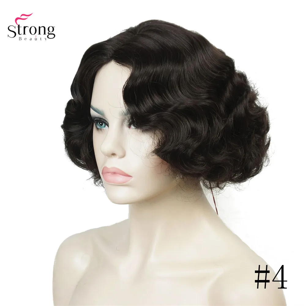 StrongBeauty Finger Wave Hairstyles Short Black Hair Wig Curly Synthetic