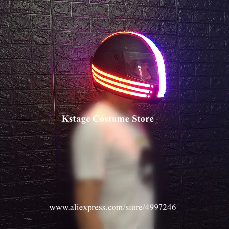 KS87 Ballroom dance led costumes colorful light DJ helmet luminous glowing headpiece party props robot men suit bar projector dj