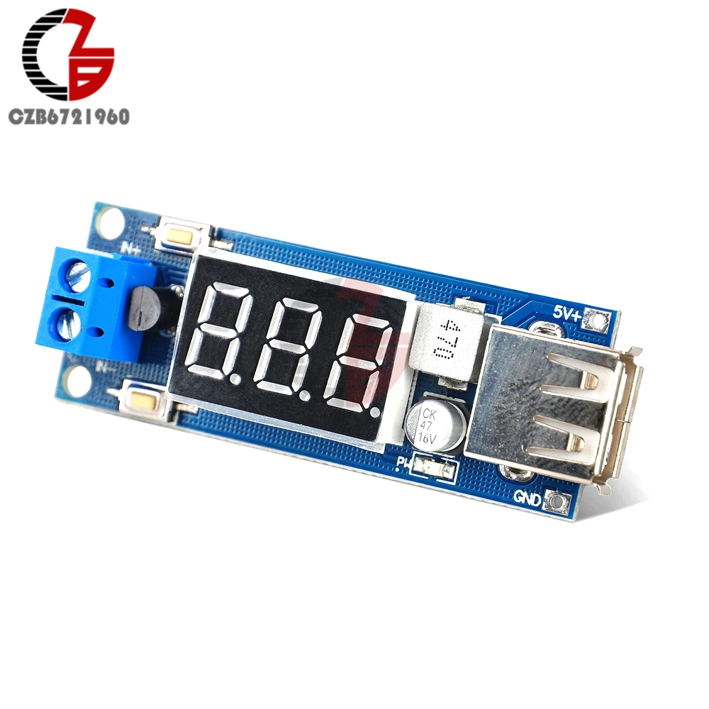 DC 4.5-40V to 5V 2A DC-DC Step Down Buck Converter Module USB Charger Power Transformer LED Display Voltmeter Voltage Meter