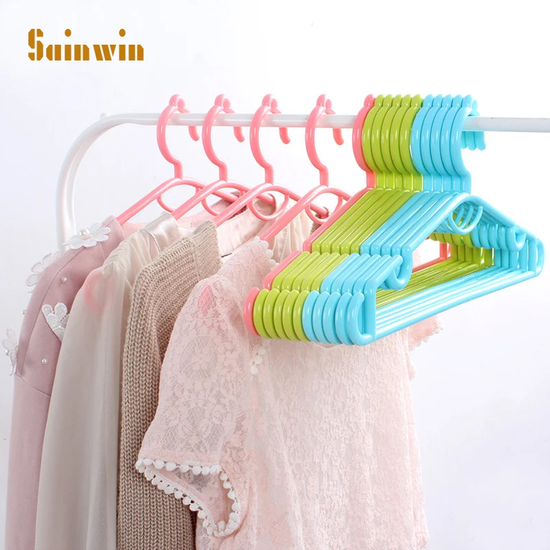 

Sainwin 10pcs/lot 40cm plastic hangers outdoor racks clothes hanger candy color multifunctional big hanger wardrobe storage