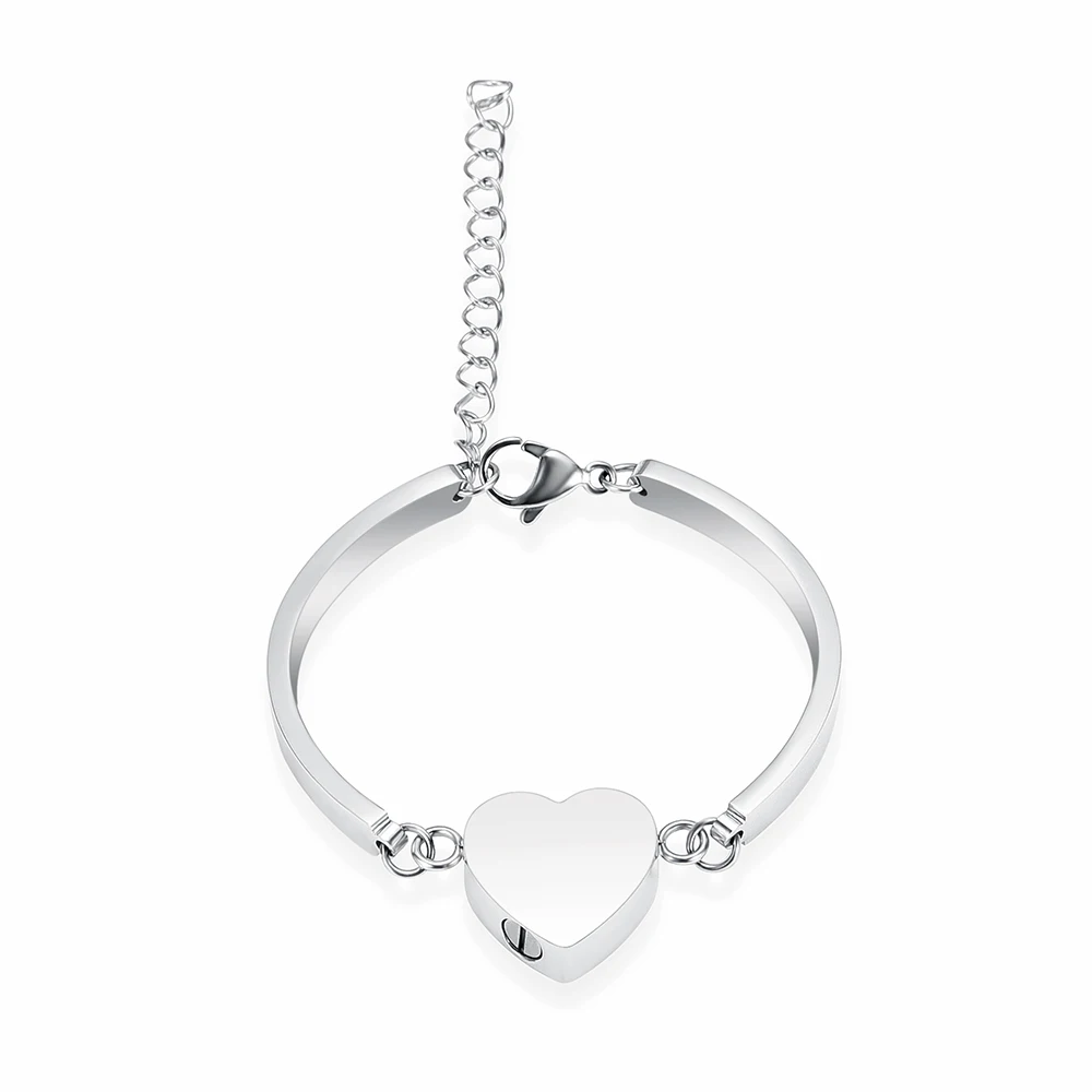 Love Heart Keepsake Bangle For lovers Stainless Steel Mini Cremation Urn Jewelry Memorial Bracelet Ashes Locket Free Engrave