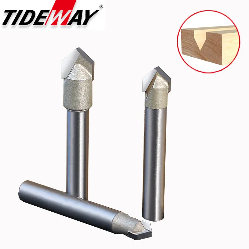 Tideway 1pc  V-shaped 3D Inverted Edge Engraving Cutter 1/4 inch 6.35mm Shank Diameter Woodworking 90 Degree Router Bit