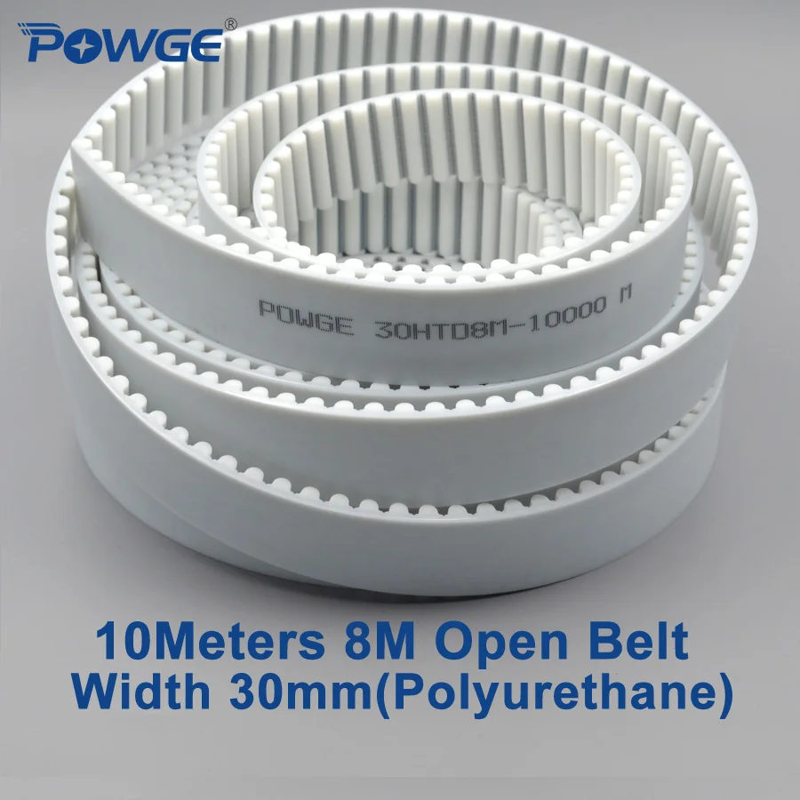 POWGE 10meters PU White HTD 8M Open Timing belt 8M-30mm Width 30mm Polyurethane steel Arc Tooth 30HTD8M Synchronous Belt pulley