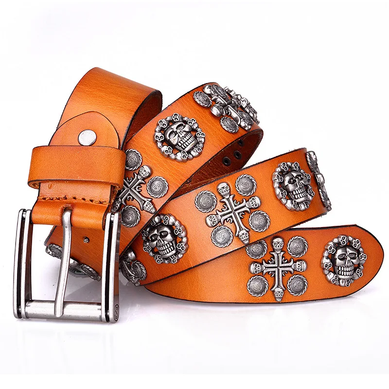 2016 New Selling Fashion Casual Men's Belts Luxury Punk Style Pin Buckle Genuine Leather Belt Men Top Quality