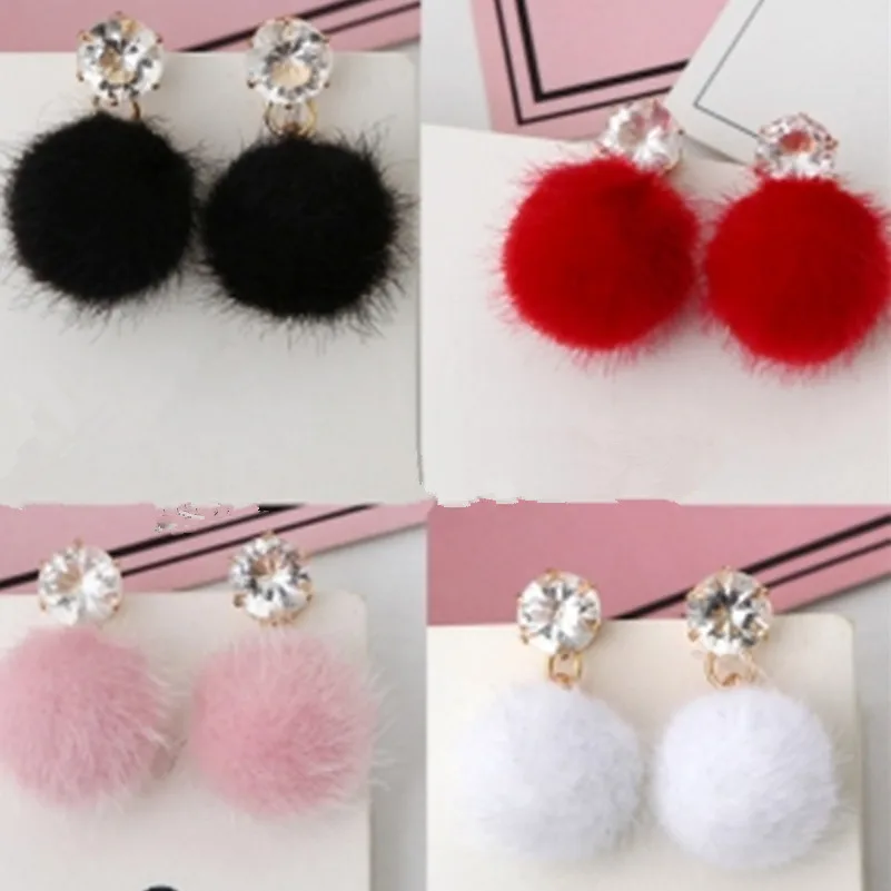 2022 multi-style color hair ball short pendant earrings simple beautiful cute beauty female Korean style earring set