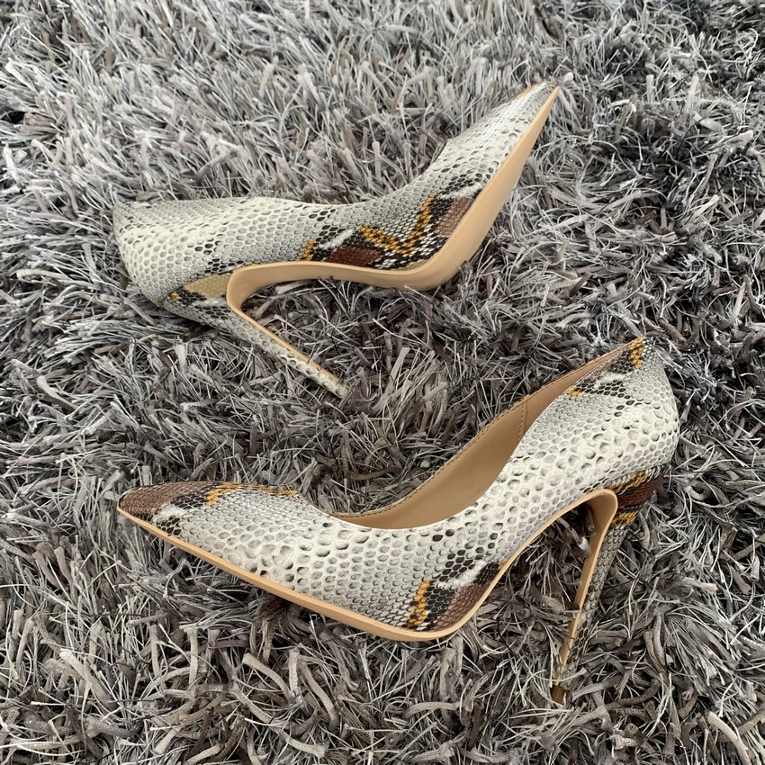 12/10/8CM Sexy Embossed Snake Pattern Women Pointed Toe High Heels Ladies Slip On Stiletto Pumps Fashion Woman Night Club Shoes