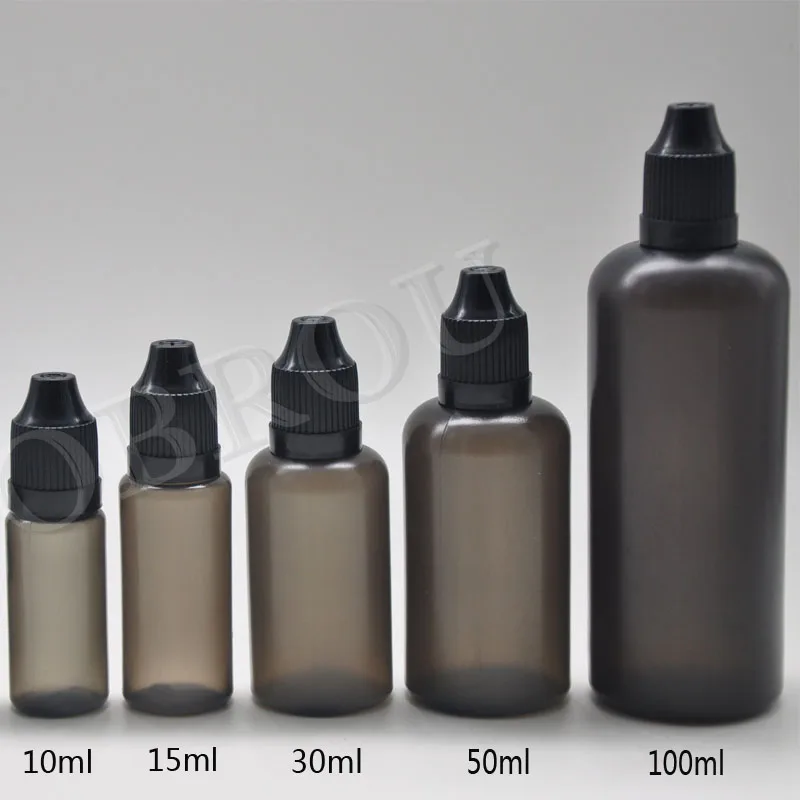 Obrou 600pcs New Empty 10ml 15ml 30ml 50ml 100ml Black Plastic Dropper Bottle for Liquid, Oil Dropper Bottles