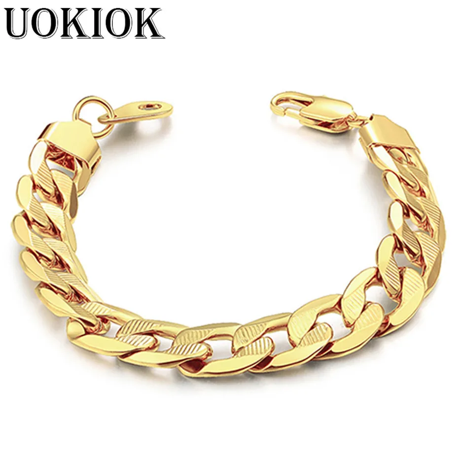 12mm Bracelets for Men Boys Gold Color Cuban Link Chain Bracelet Homme  Jewelry Gift