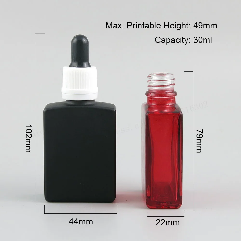 200 x 30ml Square Flat 1oz white Black Clear Blue Glass E liquid Container With Tamper Evident dropper bottle