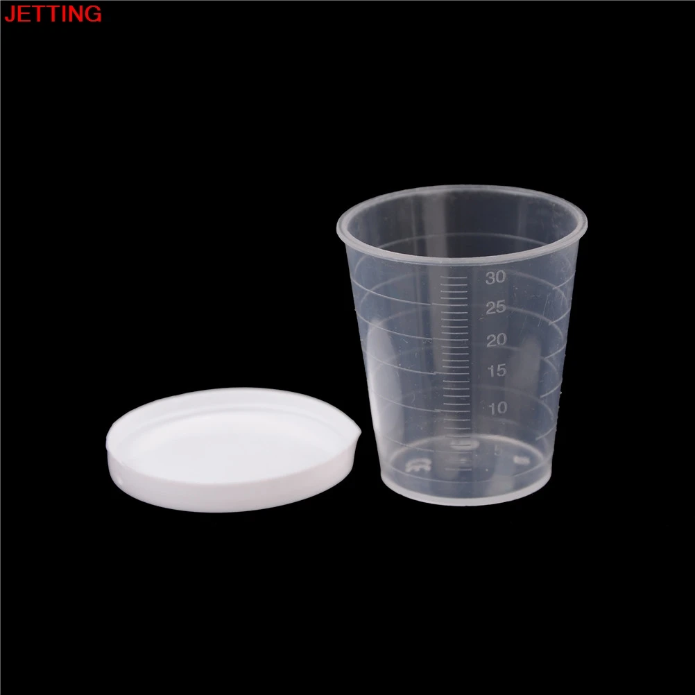 10 PCS 30ml Clear PP Liquid Measuring Cups Plastic Graduaeted Laboratory Test Cylinder White Lid  Indexing Clear Container Tub