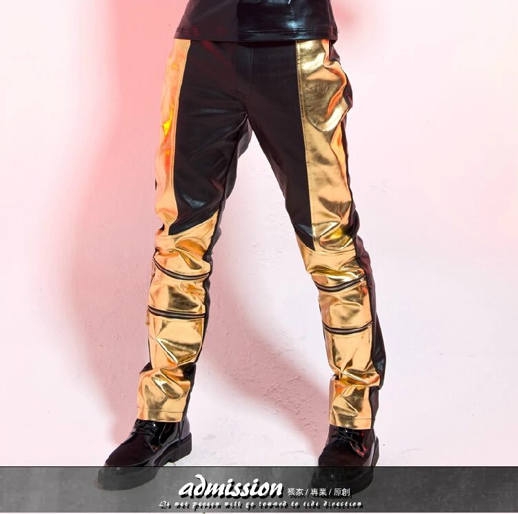 

27-44 2021 Fashion Men's Brand Stage Singer Dance Clothing Rivet Men Personalized Pants Costumes Costume Motorcycle Trousers