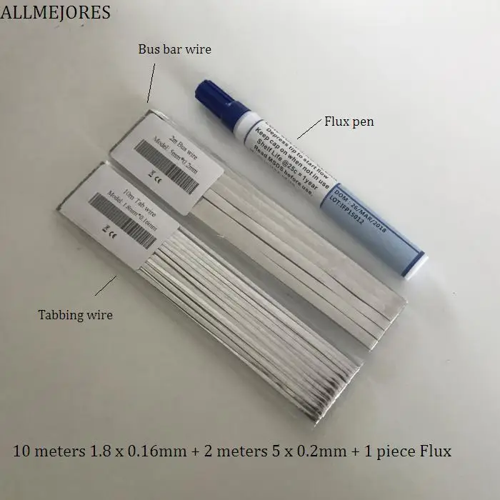 Solar cell สายแท็บ bus bar ลวด 10 เมตร 1.8x0.16 มิลลิเมตร + 2 เมตร 5x0.2 มิลลิเมตร + 1 ชิ้นฟลักซ์ปากกา pv connector สำหรับ diy แผงพลังงานแสงอาทิตย์