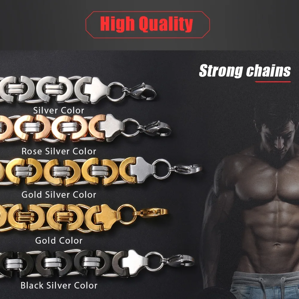 Trendsmax 7/9/11mm Byzantine Necklace for Men Stainless Steel Chain Gold Color Black 2018 Fashion Men Jewelry Gift 18-36\