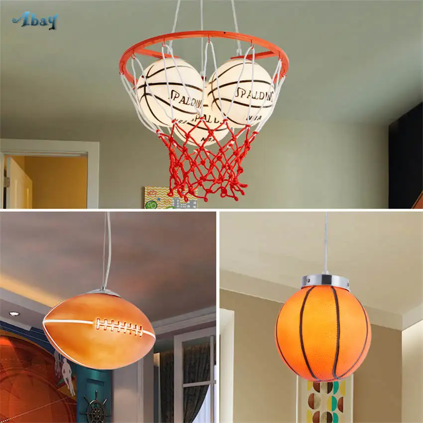 creative Basketball glass pendant lights for Playground Children bedroom living room led hanging light fixtures kids study lamp